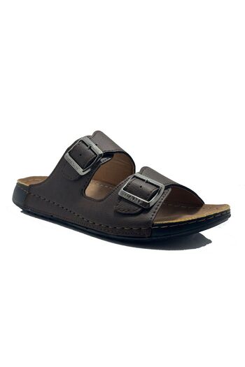 POLİKAMP Men's Casual Brown Slippers - Double Buckle Design