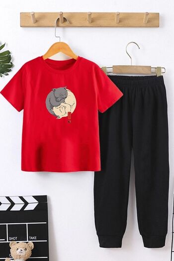 uyguntarz Şinobi Cat Top and Bottom Tracksuit Set - Kids Summer