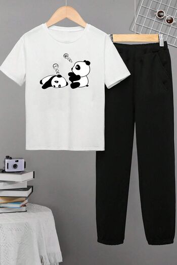 uyguntarz Kinder Schlaf Panda Unterteil - Oberteil Trainingsanzug Set