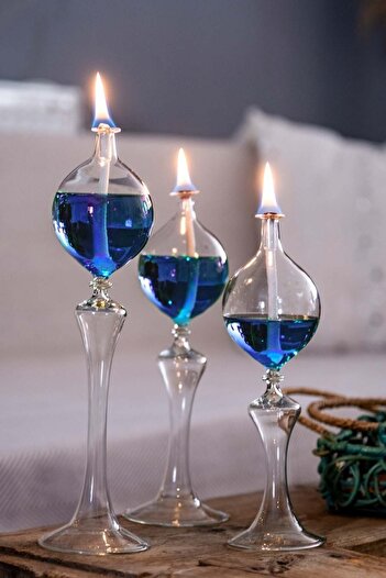 Shabbo Glass Drops Ayaklı Cam Kandil 3'lü Set Kandil Yağı