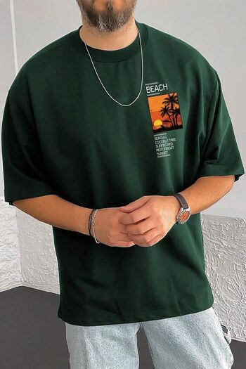 uyguntarz Übergroßes T-Shirt für Herren – Strand-Print