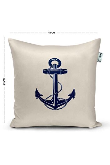 Sakallı 3D Digital Printed Anchor Patterned Decorative Throw Pillow Cover