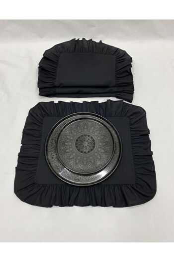 LILYUM Cotton Polyester Ruffled 4-Piece American Service Plate Rectangular 35X45 cm