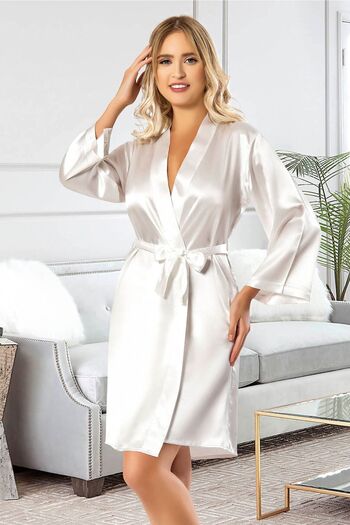 ROZELT White Satin Dressing Gown - 5R..Z9L.0T.6.