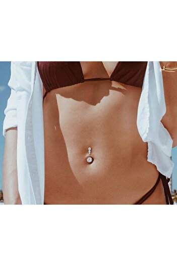 AyçaSilver Zirkon Taşlı Göbek Piercingi