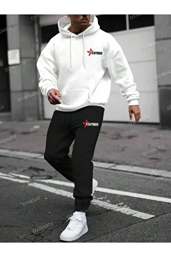 EFFRENATU Ανδρικό Σετ Φούτερ Oversize Fleece - Τριών Κλωστών με στάμπα