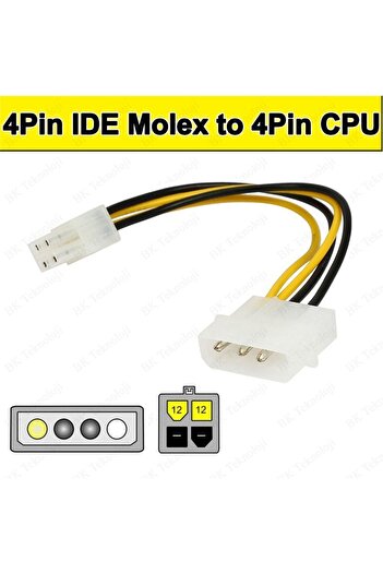 BK Teknoloji 4 Pin Molex - Atx P4 Cpu 4-pin 12v Psu Güç Kaynağı Konektörü Adaptör Kablosu