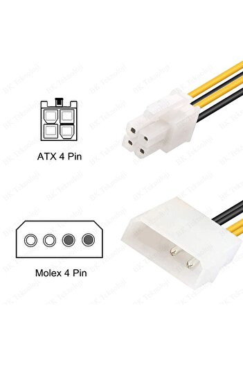 BK Teknoloji 4 Pin Molex - Atx P4 Cpu 4-pin 12v Psu Güç Kaynağı Konektörü Adaptör Kablosu