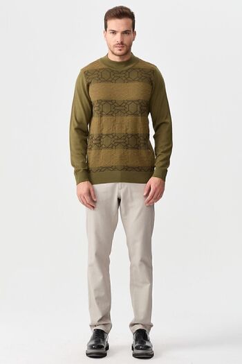 Desen Triko Men's Half Turtleneck Front Patterned Sweater A.khaki