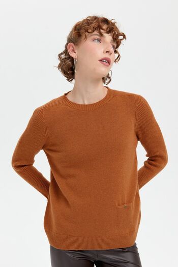 Desen Triko Cinnamon Color Women's Woolen Sweater - Zero Collar and Seamless Pocket