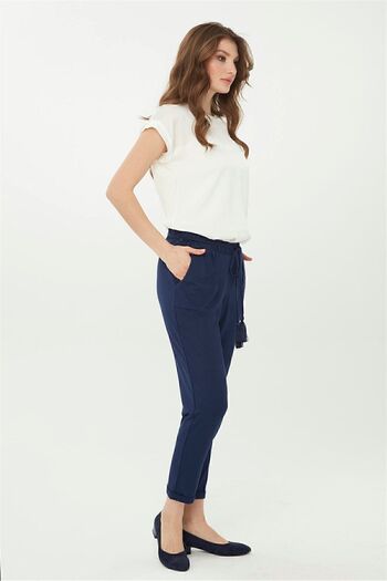 Desen Triko Woman's Carrot Leg Jersey Trousers Navy Blue