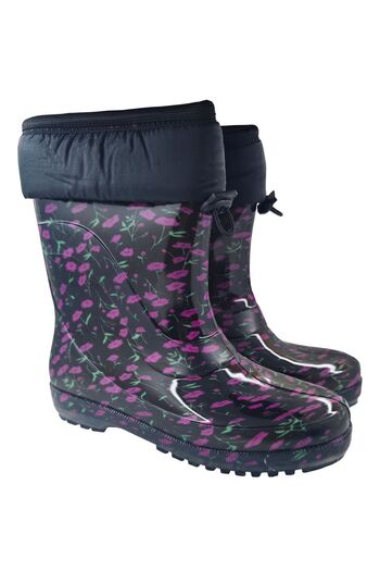 fafatara Purple Floral Pattern Women's Wool Waterproof Snow and Rain Boots