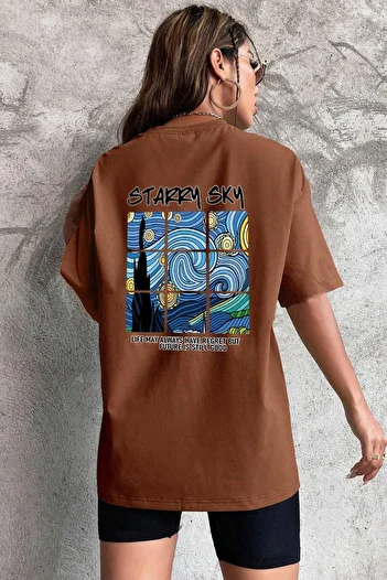 uyguntarz Unisex Oversize T-Shirt - Starry Sky Printed
