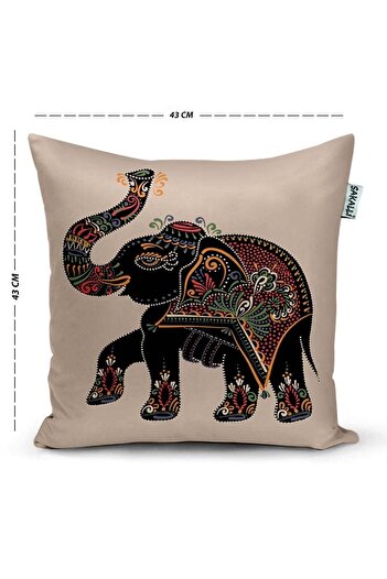 Sakallı Ethnic Elephant Pattern 3D Digital Printed Decorative Throw Pillow Cover