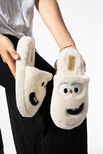 ALMİNA Fashion Smiling Face Plush Fluffy Women's Home Slippers - Silent Sole Dowry Slippers