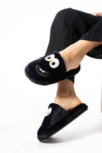 ALMİNA Fashion Smiling Face Plush Fluffy Women's Home Slippers - Silent Sole Dowry Slippers