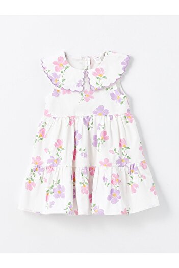 LC Waikiki Poplin Floral Patterned Baby Collar Baby Girl Dress - LCW
