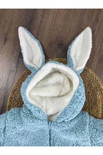 bebicix Double Layer Wellsoft Furry Rabbit Ear Unisex Winter Baby Jumpsuit