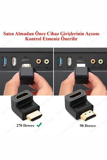 BK Teknoloji 270 Derece Hdmı Dirsek Adaptör Hdmı Erkek-dişi L Çevirici