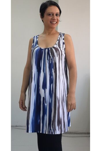 Mertcan Butik Tricou din viscoză cu model albastru și alb - curea adunată