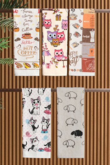 Meslina Home 5 шт 30x50 Кухонний рушник - друкований, серветка для сушіння та рушник для рук та обличчя