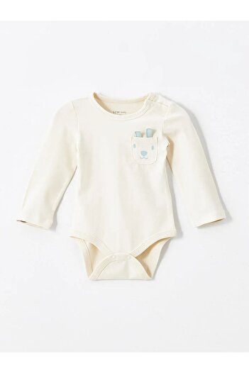 LC Waikiki LCW baby Açık Bej Bisiklet Yaka Baskılı Erkek Bebek Çıtçıtlı Body ve Pantolon 2'li Takım