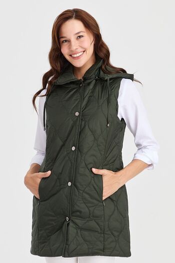 Desen Triko Women's Hooded Quilted Vest Green