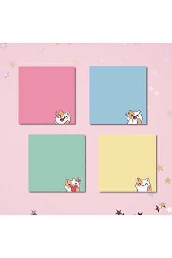 Pine Note Set of 4 Cat Patterned Kawaii Memopad Memo Pad Notebook Planner Notepad