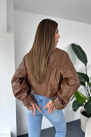 Laleli Butik Dámská černá oversize kožená bunda