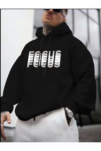 caddekombin Hooded Focus Shadow Printed Sweatshirt