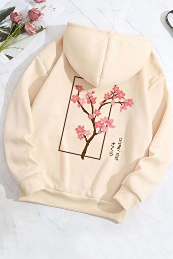 uyguntarz Unisex φούτερ Oversize με στάμπα Cherry Tree
