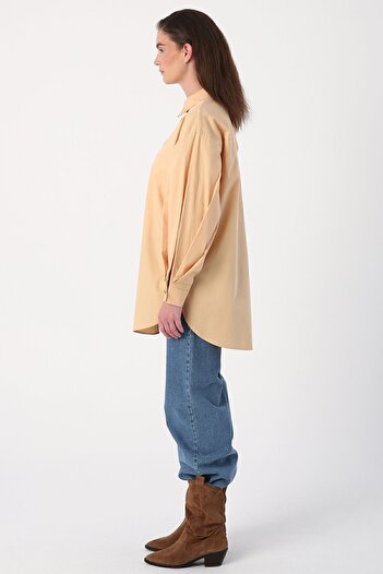 ALLDAY Bej Oversize Kol Pile Detaylı Gömlek Tunik