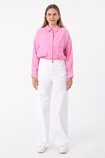 ALLDAY White Cotton High Waist Wide Leg Lycra Trousers