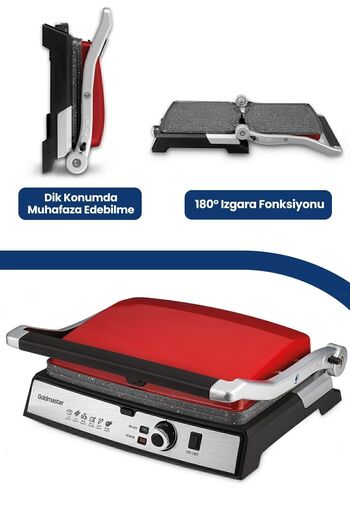 GOLDMASTER Tostmix Bright Red Stainless Steel 2000 W Granite Removable Plate Toaster and Grill Machine
