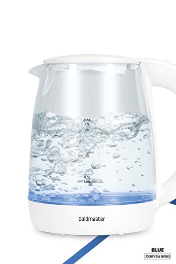 GOLDMASTER Blue 2200 Watt 1.7 Liter Lighted Glass Kettle Water Heater White