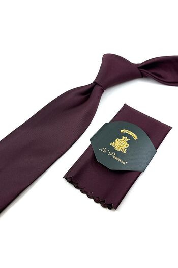 Kravatkolik Şarabi Claret Red Satin Plain Handkerchief Classic Tie KK12065