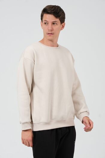 THE RULE Ανδρικό μπλουζάκι μπεζ Oversize Fit Crew Neck Basic με μαλακό φτερό