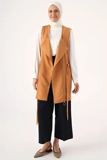 ALLDAY Mustard Belted Zipper Vest