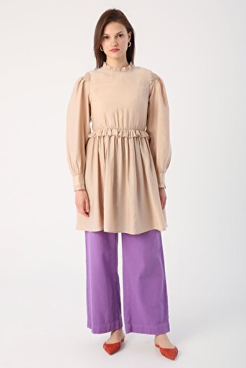 ALLDAY Beige Ruffle Detailed Tunic with Gathered Waist