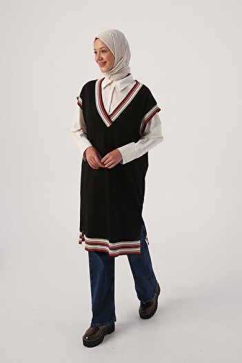 ALLDAY Black Knitwear Banded V-Neck Long Sweater