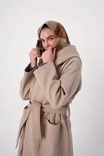 ALLDAY Dark Beige Hooded Belted Cashew Coat