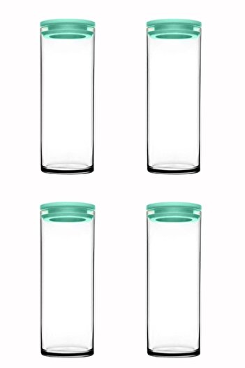 Paşabahçe 43756 Vacuum Glass Jar - Glass Food Storage Container 4 Pieces Turquoise