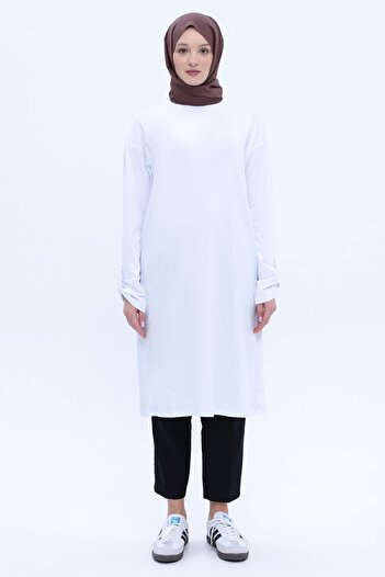 ALLDAY White Cotton Tunic with Back Slit and Epaulet Detail