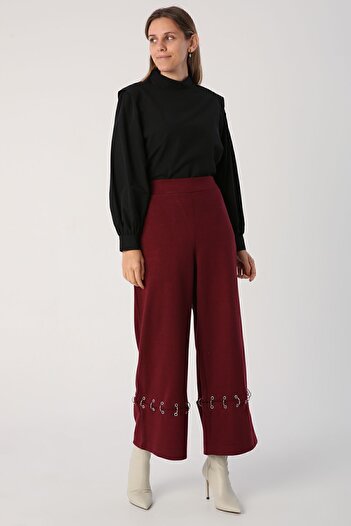 ALLDAY Burgundy Metal Ring Wide Leg Trousers