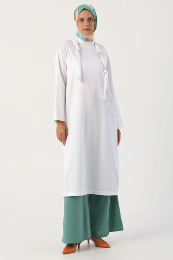 ALLDAY White Collar Knotted Chain Long Tunic