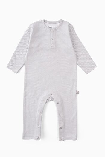 Boumini Baby Long Sleeve Snap Jumpsuit Gray Striped