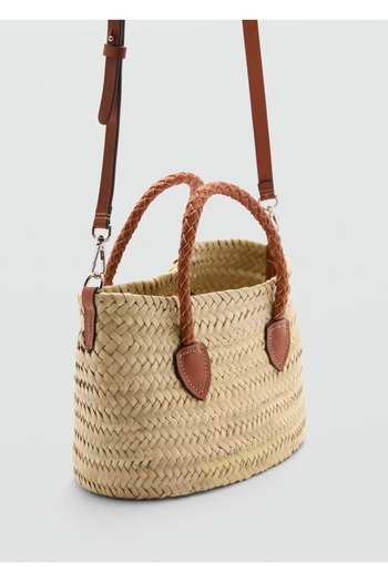 MANGO Woman Tasche aus Naturfaser mit Ledergriff