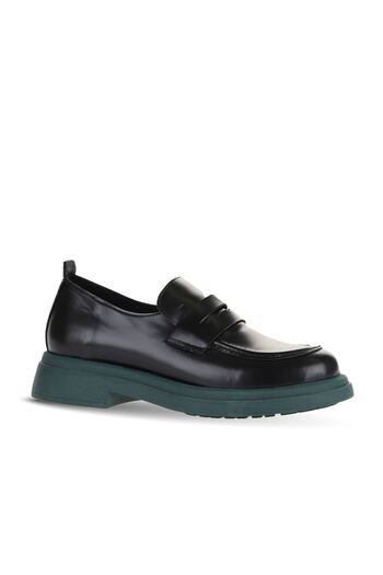 Bueno Shoes Шкіряні жіночі лофери - чорно-зелені, відкрита модель 01wz4000