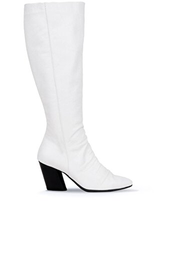 Bueno Shoes Γυναικείες δερμάτινες μπότες με τακούνι σε λευκό χρώμα - 01wr1401