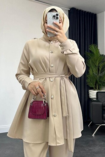 Şule Giyim Beige Sare Suit Set